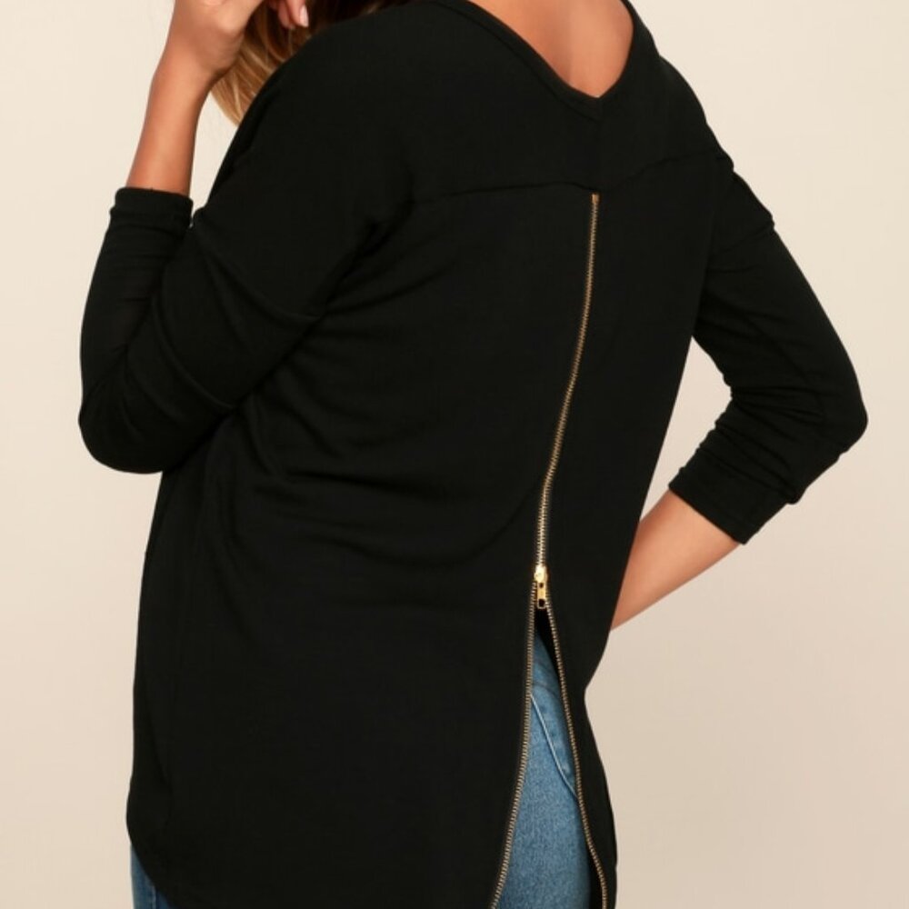 Lulus Zip To My Lou Black Sweater Top - Size S